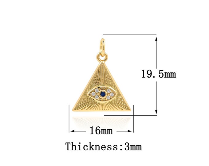 18K Gold Filled Devil Eye pendant,Gold Triangle Charms,Eye Charm Bracelet Necklace for DIY Jewelry Making Supply