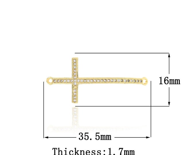 18K Gold Filled Cross Connector Micro-Pave CZ Hollow Cross Necklace Connector DIY Jewelry Supply