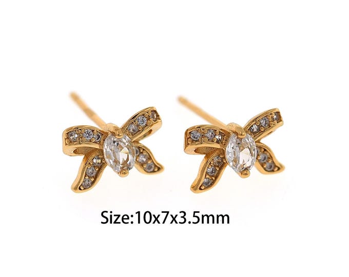Micropavé CZ Bow Cartilage Earrings, Gold Cartilage Earrings, Women's Pierced Earrings,Endless Earrings,Simple Gold Earrings