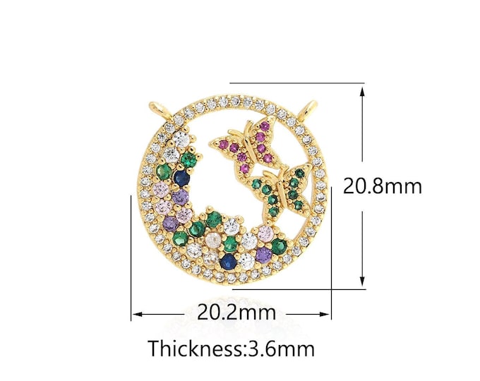 Round Pendant, Micropavé CZ Garland Necklace, 18K Gold Filled Butterfly Charm, Insect Necklace,Flower Charm,DIY Jewelry Supplies,