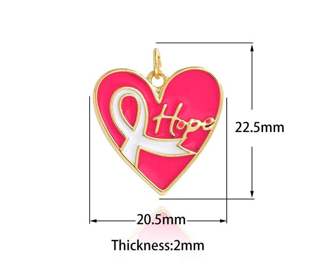 18K Gold Filled Heart AIDS Pendant,Enamel AIDS Charm Bracelet Necklace for DIY Jewelry Making Supply