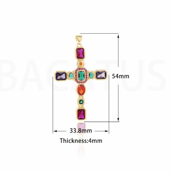 Breloque religieuse Micropavé CZ, breloque croix remplie d'or 18 carats, pendentif croix, fournitures de bijoux à bricoler soi-même, 54x33.8x4mm