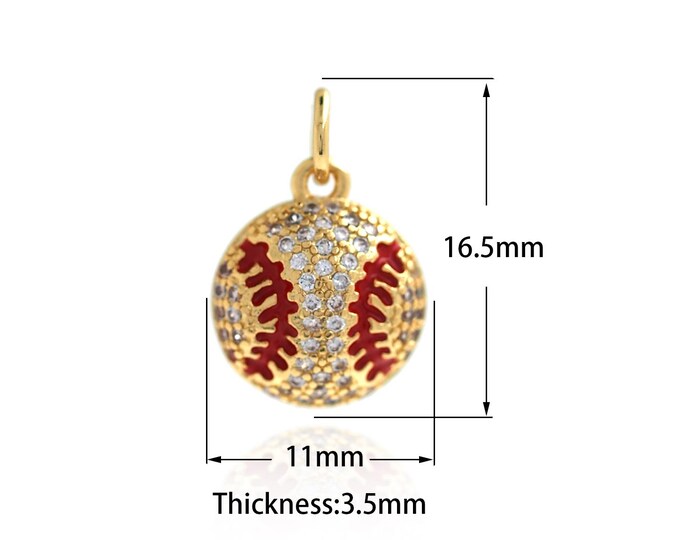18K Gold Filled Baseball Pendant,Gold Dainty Baseball Charms,Simple pendant Bracelet Necklace for DIY Jewelry Making Supply