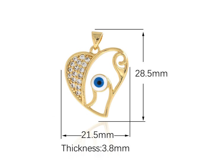 18K Gold Filled Devil Eye Pendant,Gold Dainty Heart Charms,Heart Charm Bracelet Necklace for DIY Jewelry Making Supply