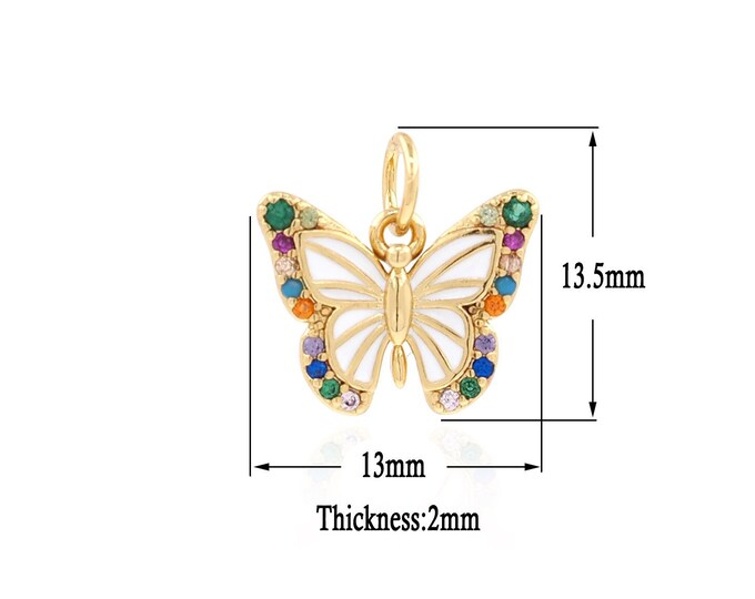18K Gold Filled Butterfly Pendant, Gold Butterfly Charms, CZ Butterfly Charm Bracelet Necklace, Suitable for DIY Jewelry Making Supply