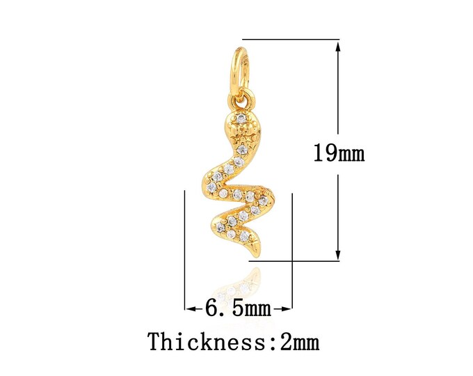 18K Gold Filled Snake Pendant,Gold Dainty CZ Snake Charms,Snake Charm Bracelet Necklace for DIY Jewelry Making Supply