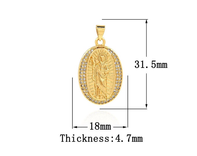 18K Gold Filled CZ Saint Jude Pendant,Gold Dainty St.Juda Charms,Religion Charm Bracelet Necklace for DIY Jewelry Making Supply