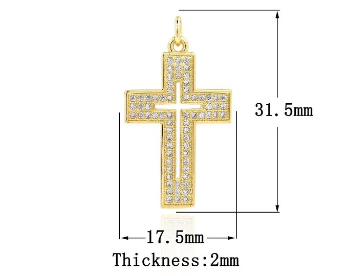 18K Gold Filled CZ Cross Pendant,Gold Dainty Religion Charms,Christian Charm Bracelet Necklace for DIY Jewelry Making Supply