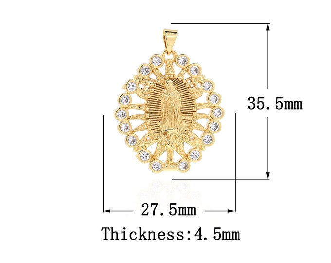 18K Gold Filled CZ Virgin Mary Pendant,Gold Dainty Religion Charms,Catholic Charm Bracelet Necklace for DIY Jewelry Making Supply