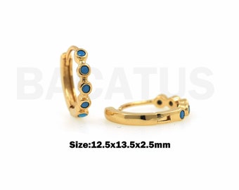 Cerchi turchesi, orecchini moda Micropavé CZ, orecchini turchesi riempiti in oro 18K, orecchini rotondi, orecchini rotondi, 12,5x13,5x2,5 mm