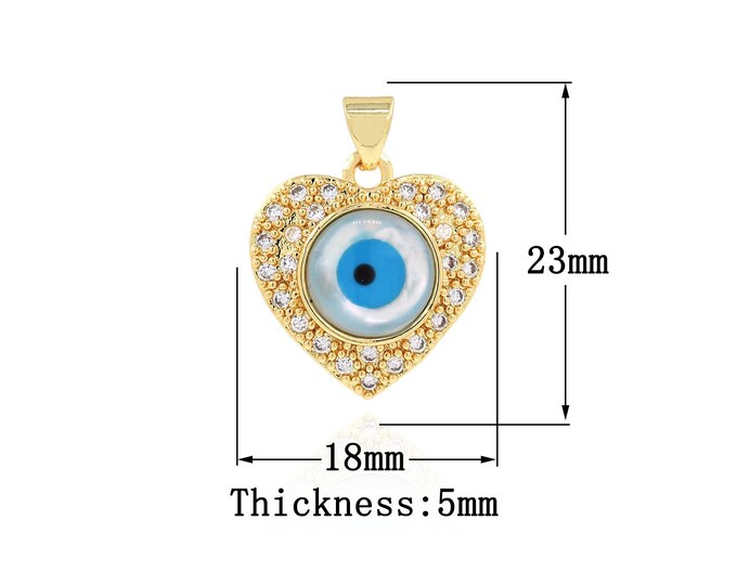 18K Gold Filled Dainty Eye Charm, Heart Necklace, Love Charm, Micropavé CZ Eye Pendant, Love Necklace, DIY Jewelry Supplies, 23x18x5mm