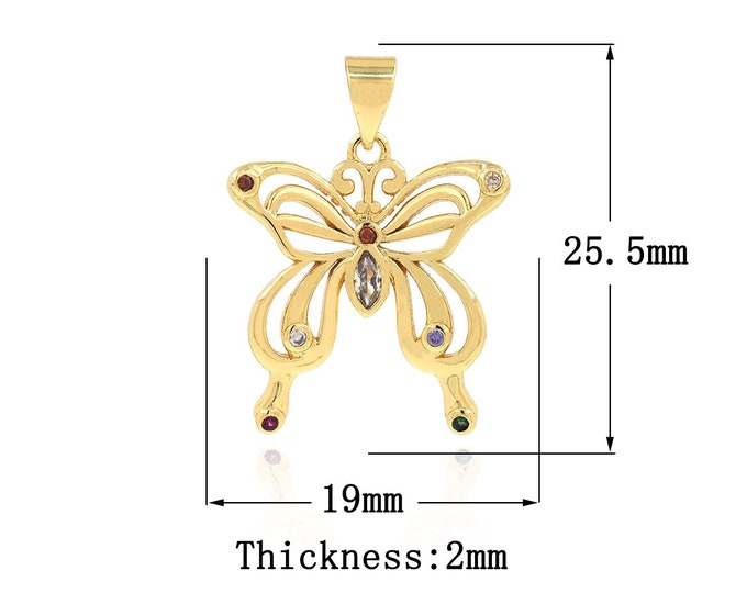 18K Gold Filled Butterfly Pendant,Gold Dainty CZ Butterfly Charms,Butterfly Charm Bracelet Necklace for DIY Jewelry Making Supply