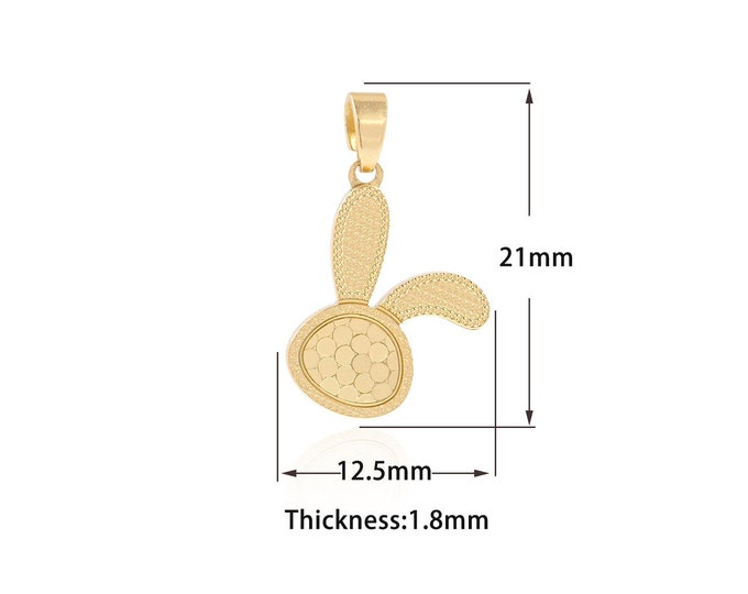Animal Necklace, Animal Charm, Rabbit Pendant, 18K Gold Filled Rabbit Charm, Cute Necklace, DIY Jewelry Supplies, 21x12.5x1.8mm