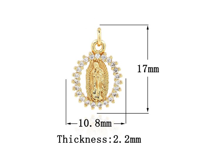 18K Gold Filled Virgin Mary Pendant,Gold Dainty Religion Charms,CZ Catholic Charm Bracelet Necklace for DIY Jewelry Making Supply