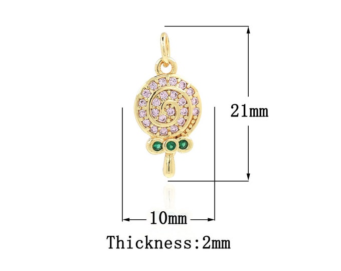 18K Gold Filled CZ Lollipop Pendant,Gold Dainty Lollipop Charms,Lollipop Charm Bracelet Necklace for DIY Jewelry Making Supply