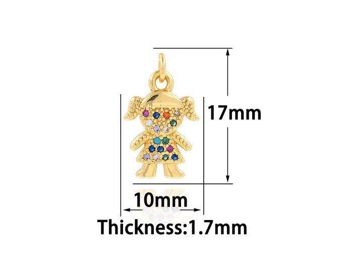 Boy Girl Charm,18K Gold Filled Tiny Boy Pendant,Gold Dainty CZ Girl Charms,Girl Charm Bracelet Necklace for DIY Jewelry Making Supply