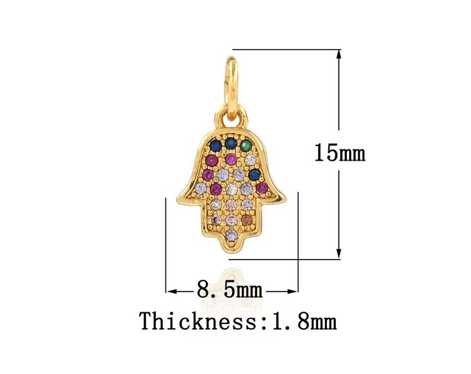 18K Gold Filled Hamsa Pendant,Gold Dainty Fatima Charms,CZ Hand Charm Bracelet Necklace for DIY Jewelry Making Supply