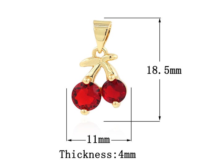 18K Gold Filled CZ Cherry Pendant,Gold Dainty Cherry Charms,Cherry Charm Bracelet Necklace for DIY Jewelry Making Supply
