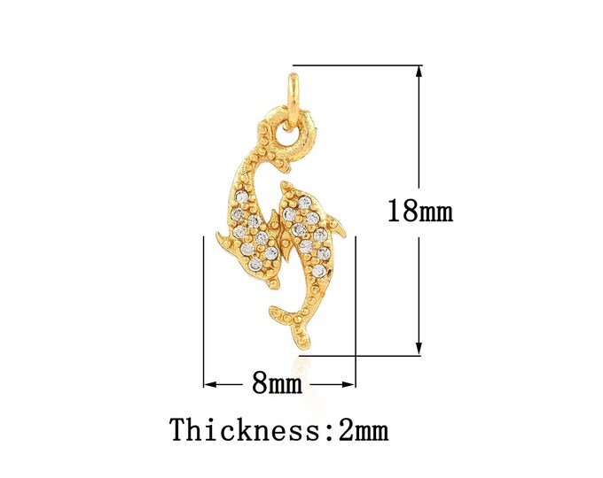 18K Gold Filled Fish Pendant,Gold Dainty CZ Fish Charms,Fish Charm Bracelet Necklace for DIY Jewelry Making Supply