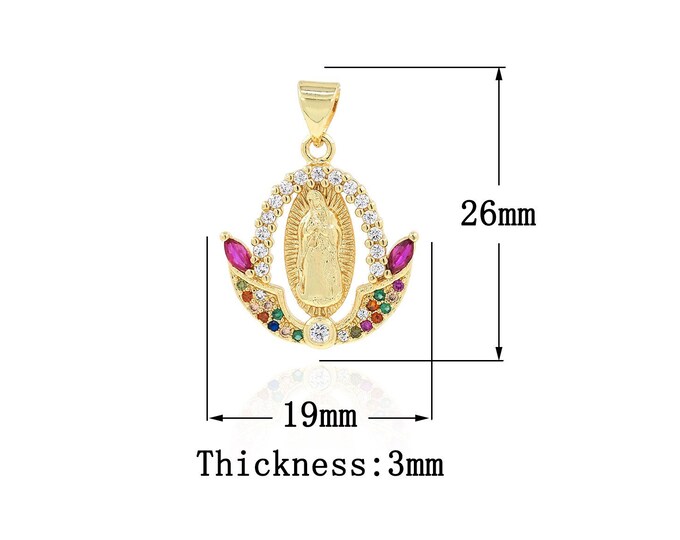 18K Gold Filled Virgin Mary Pendant,Gold Dainty CZ Religion Charms,Catholic Charm Bracelet Necklace for DIY Jewelry Making Supply