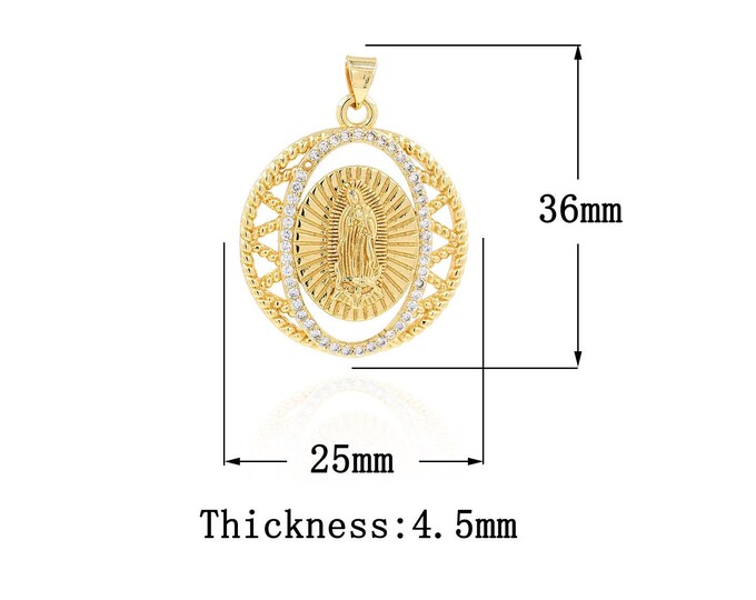 18K Gold Filled CZ Virgin Mary Pendant,Gold Dainty Religion Charms,Catholic Charm Bracelet Necklace for DIY Jewelry Making Supply