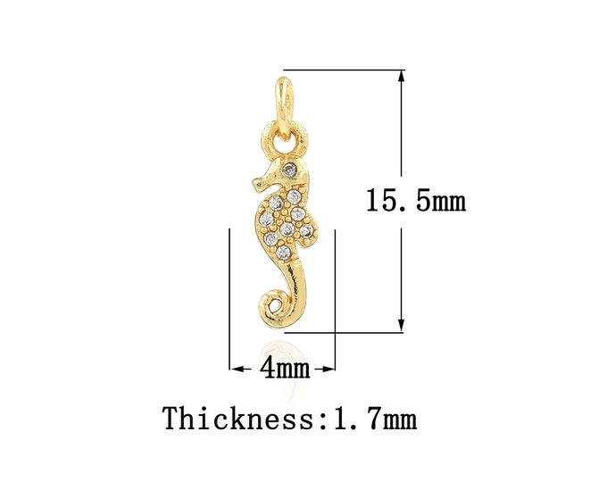 18K Gold Filled Seahorse Pendant,Gold Dainty Seahorse Charms,CZ Seahorse Charm Bracelet Necklace for DIY Jewelry Making Supply