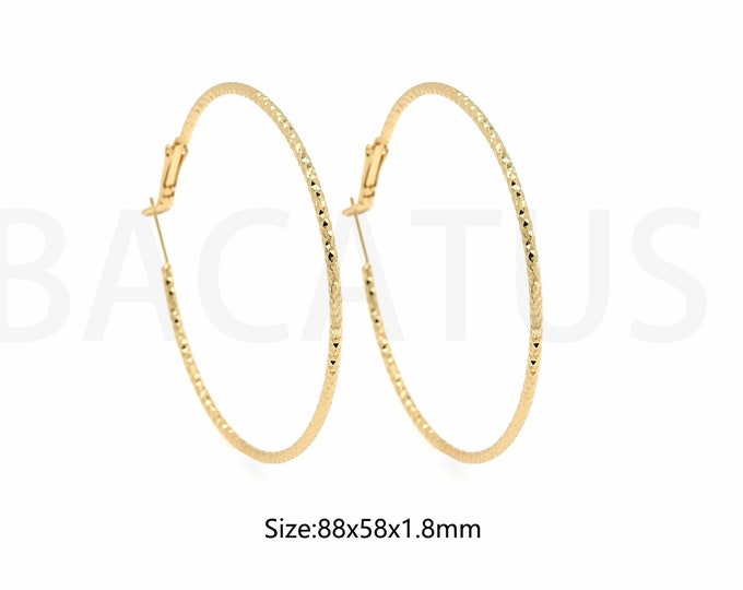 1Pair Thin Boho Earrings 18K Gold Filled Round Zircon Earrings Polygonal Earrings Fine Earrings Gift for Her,Round Earrings,88x58x1.8mm