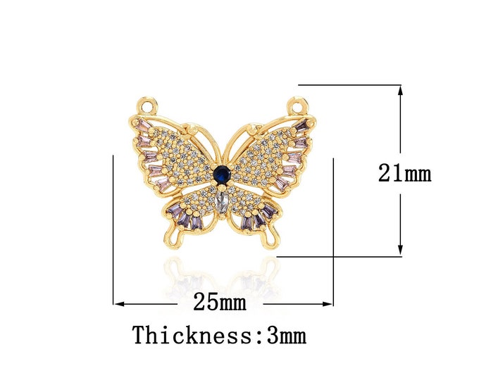 18K Gold Filled CZ Butterfly Pendant,Gold Dainty Butterfly Charms,Butterfly Charm Bracelet Necklace for DIY Jewelry Making Supply