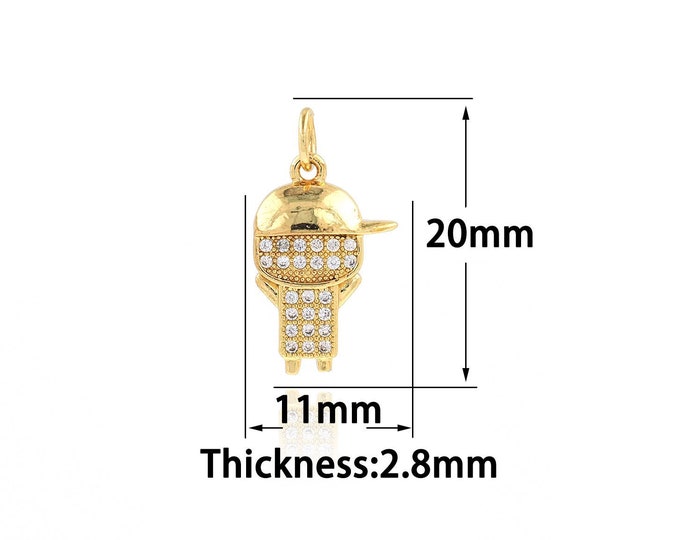 Gold Dainty Character Charms Boy Charm 18K Gold Filled Boy Pendant,Bracelet Necklace for DIY Jewelry Making Supply,11x20x2.8mm