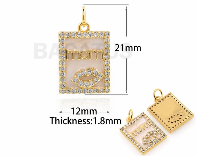 Micropavé CZ Letters Pendant, 18K Gold Filled Medal Pendant, Rectangular Pendant, DIY Jewelry Accessories, 21x12x1.8mm