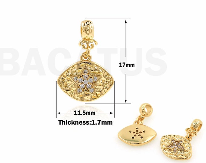 Pentagram Pendant, Micropavé CZ Oval Necklace, Eye Charm, 18K Gold Filled Star Charm, DIY Jewelry Supplies, 17x11.5x1.7mm