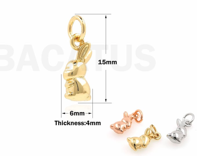 Rabbit Pendant, 18K Gold Filled Rabbit Charm, Cute Necklace, Animal Necklace, Animal Charm, DIY Jewelry Supplies, 15x6x4mm