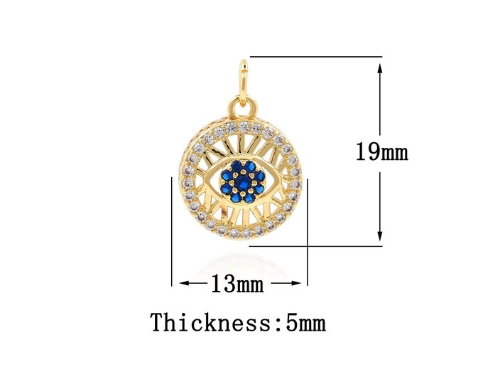 18K Gold Filled Devil Eye pendant,Gold Round Charms,Eye Charm Bracelet Necklace for DIY Jewelry Making Supply