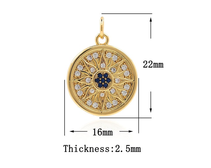 18K Gold Filled Sun pendant,Gold Round Charms,Sun Charm Bracelet Necklace for DIY Jewelry Making Supply