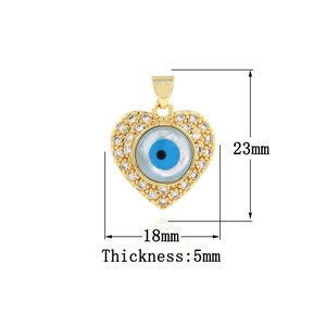 18K Gold Filled Dainty Eye Charm, Heart Necklace, Love Charm, Micropavé CZ Eye Pendant, Love Necklace, DIY Jewelry Supplies, 23x18x5mm