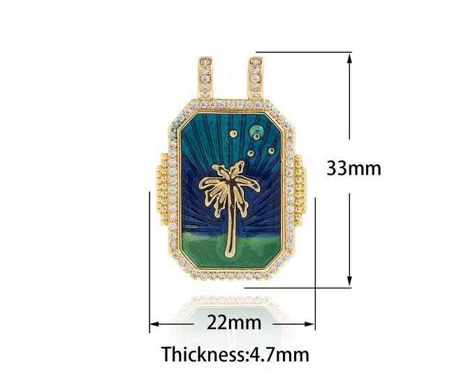 Tree Pendant, 18K Gold Filled Enamel Necklace,Enamel Palm Charm, Square Necklace, DIY Jewelry Supplies,