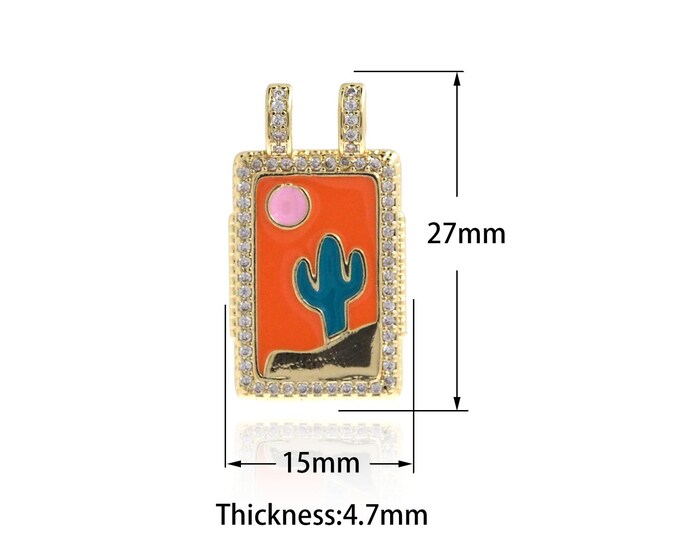 18K Gold Filled Cactus Pendant,Gold Square Cactus Charms,Cactus Charm Bracelet Necklace for DIY Jewelry Making Supply