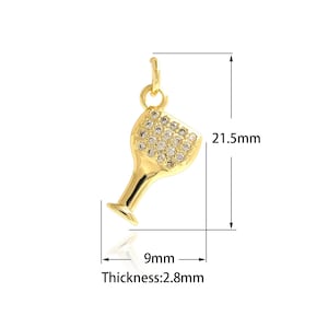 1 pz. Ciondolo a forma di calice da vino riempito in oro 18 carati, ciondolo a forma di tazza, ciondolo a forma di calice in zirconia cubica MicroPave, forniture per gioielli fai da te