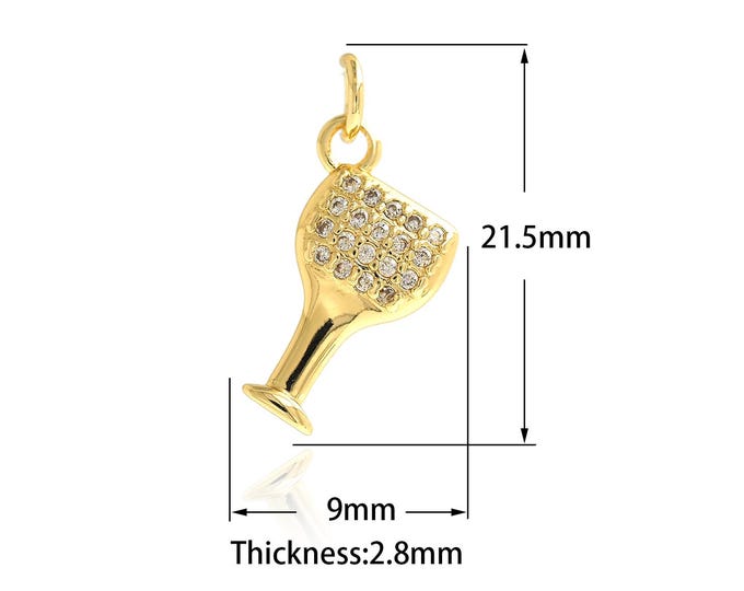 1pcs 18K Gold Filled Wine Glass Pendant,Cup Pendant, MicroPave Cubic Zirconia Goblet Necklace Pendant DIY Jewelry Supplies