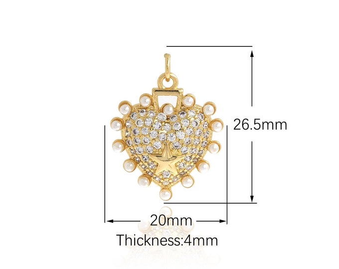 18K Gold Filled Heart Pendant,Micropavé CZ Dainty Heart Charms,Simple pendant Bracelet Necklace for DIY Jewelry Making Supply,26.5x20x4mm