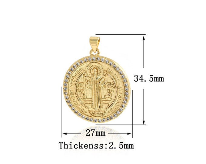 Gold Dainty Christian Charms,18K Gold Filled Jesus Pendant,Simple Charm Bracelet Necklace for DIY Jewelry Making Supply,34.5x27x2.5mm