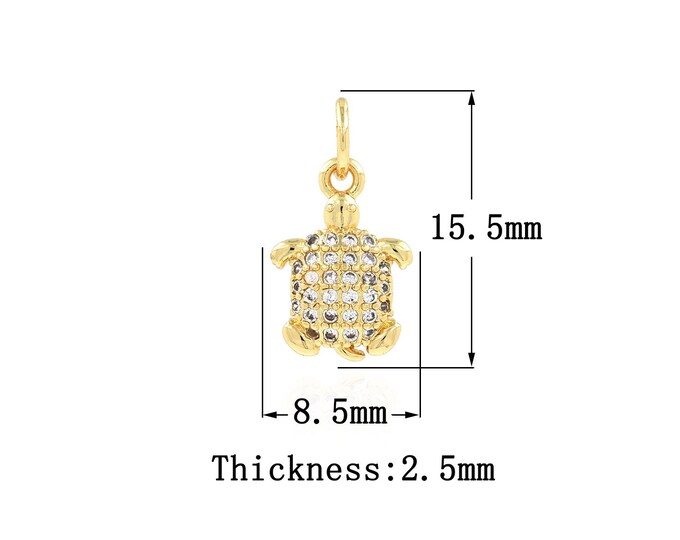 18K Gold Filled Turtle Pendant,Gold Dainty CZ Turtle Charms,Turtle Charm Bracelet Necklace for DIY Jewelry Making Supply