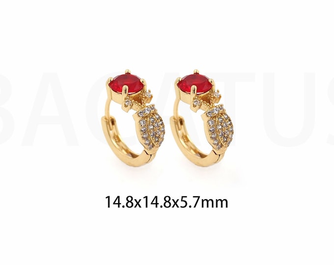 1Pair Cubic Zirconia Rose Flower Charm Gold Filled Rose Earrings Gold Rose Earrings, Small Rose Earrings Dainty Earrings, 14.8x14.8x5.7mm