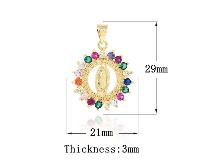 18K Gold Filled CZ Virgin Mary Pendant,Gold Dainty Religion Charms,Catholic Charm Bracelet Necklace for DIY Jewelry Making Supply