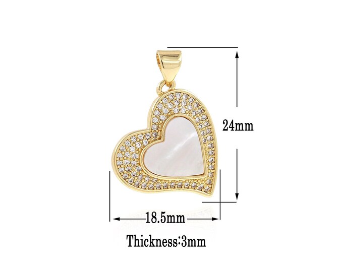 18K Gold Filled Heart Pendant,Gold Heart Charms,CZ Heart Charm Bracelet Necklace for DIY Jewelry Making Supply