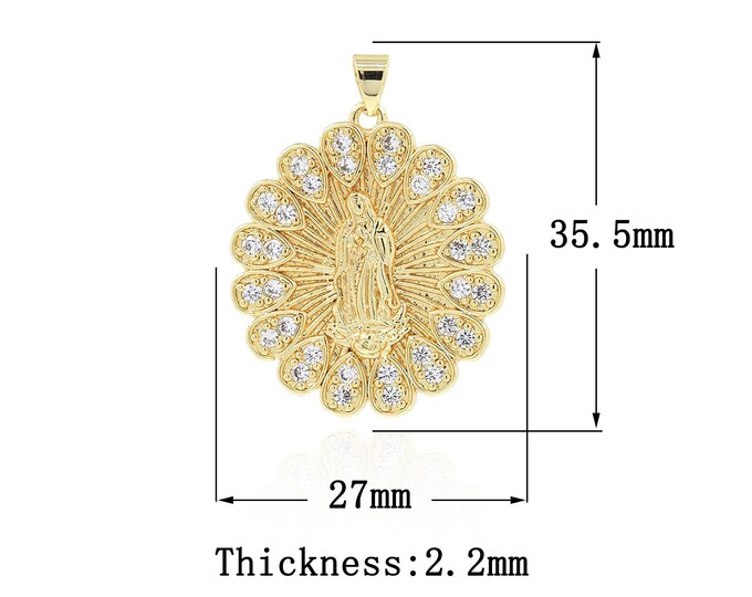 18K Gold Filled Virgin Mary Pendant,Gold Dainty Religion Charms,CZ Catholic Charm Bracelet Necklace for DIY Jewelry Making Supply
