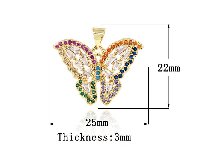 18K Gold Filled Butterfly Pendant,Gold Dainty CZ Butterfly Charms,Butterfly Charm Bracelet Necklace for DIY Jewelry Making Supply