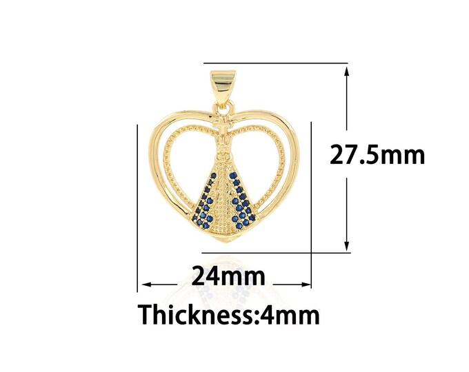 18K Gold Filled Heart Pendant,Gold Dainty Papal Charms,CZ Religion Charm Bracelet Necklace for DIY Jewelry Making Supply