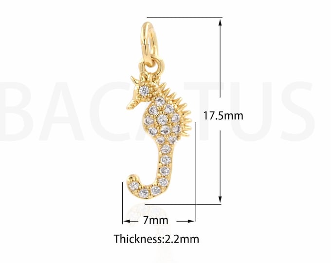 18K Gold Filled Seahorse Necklace, Micro Pave CZ  Mini Seahorse Pendant, Ocean Charm, DIY Jewelry Making Supplies 7x17.5x2.2mm