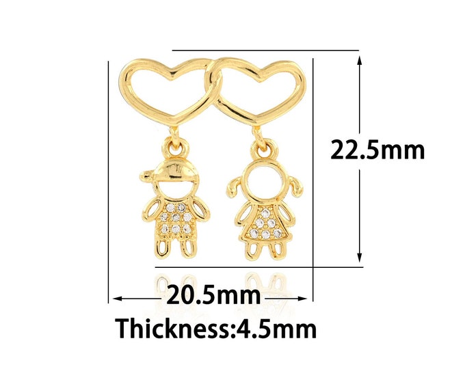 18K Gold Filled Love Pendant,Gold Dainty Couple Charms,CZ Simple Charm Bracelet Necklace for DIY Jewelry Making Supply
